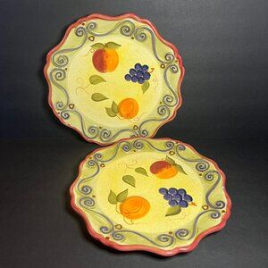 Set of 2 Medici Tabletops Unlimited Decorative Fruit Motif 11" Dinner Plates